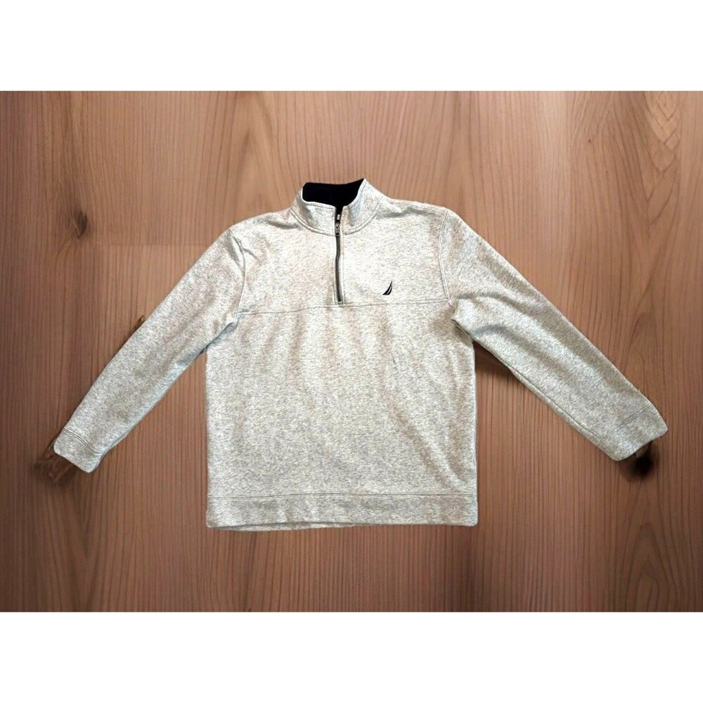 Nautica Mens 1/4 Quarter-Zip Pullover Light Gray Sweatshirt Size XL Logo